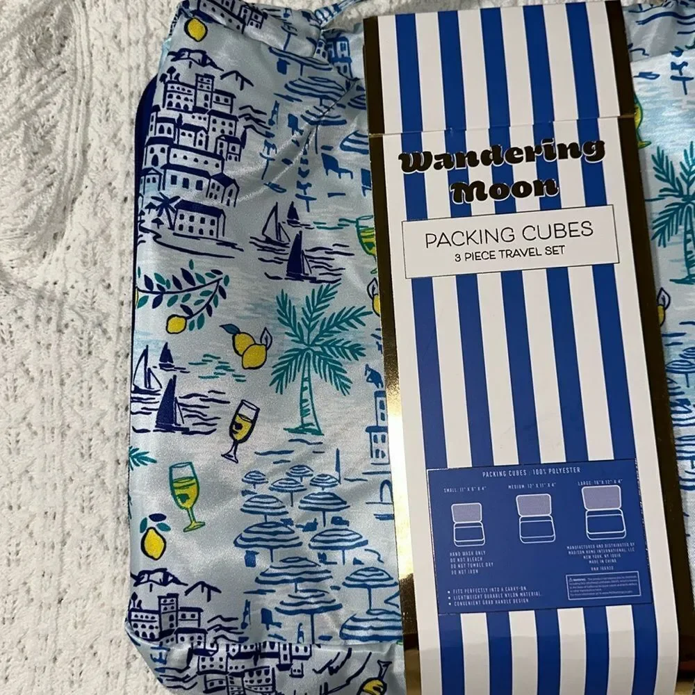 WM Blue Green Yellow Coastal Lemon Mesh Stripe 3 Piece Travel Packing Cube Set